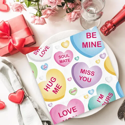 Vista 5 de Whaline 80 servilletas de papel para el día de San Valentín, conversación con corazón, desechables, servilletas de cóctel coloridas para vacaciones