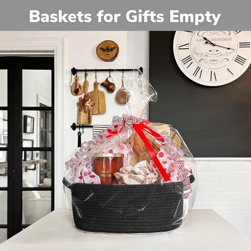 Vista 3 de CHICVITA Cesta de almacenamiento para regalos, bonitas cestas de cuerda de algodón para guardería, pequeña cesta de regalo con asas, cestas tejidas