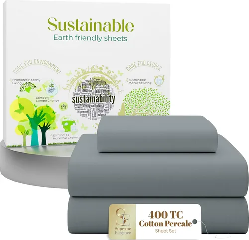 Vista 19 de Purity Home - Juego de sábanas 100% algodón de 400 hilos, percal refrescante, con bolsillo profundo elástico, ropa de cama de 3 piezas, lujo