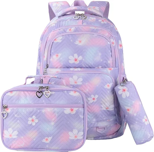 Vista 10 de Mochila escolar de 3 juegos, Pequeña margarita negra, Mediana, Mochilas Daypack