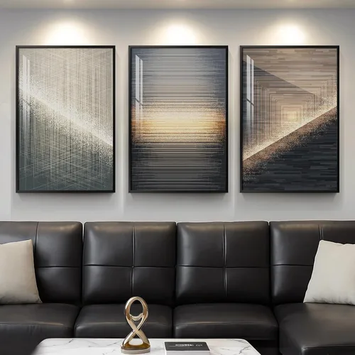 Vista 29 de Arte de pared moderno enmarcado en blanco y negro, 3 piezas de impresiones contemporáneas grandes para paredes, juego de 3 imágenes de hojas doradas