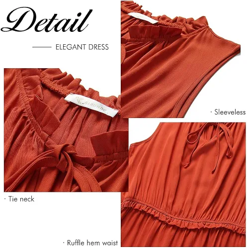 Vista 5 de KIRUNDO - Maxivestido sin mangas con lazo para atar en el cuello para mujer vestido de verano acampanado liso o con estampa floral cintura alta