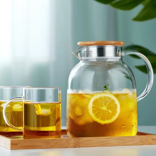 Vista 8 de Unbreakable - Jarra de vidrio con asa y tapa, tarro de vidrio de 68 onzas líquidas con tapa, resistente al calor, jarra de borosilicato para té