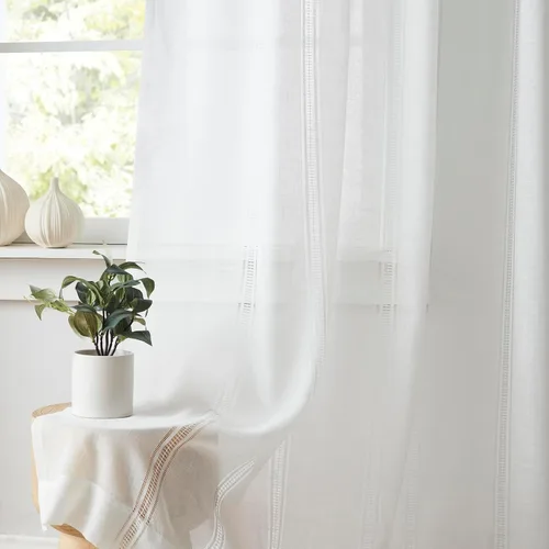 Vista 12 de Kayne Studio Cortinas Plisadas de Lino Natural Semitransparentes con Mezcla, Cortinas Estilo Granja Filtradoras de Luz con Ganchos para Sala