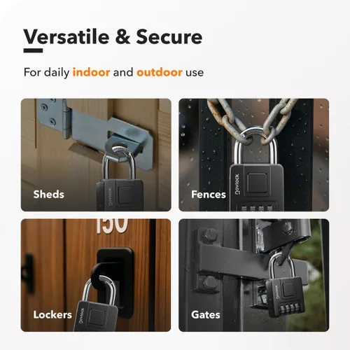 Vista 7 de Candado de combinación para interior y exterior De servicio pesado, resistente a la intemperie, seguridad de 4 dígitos Candado para casilleros