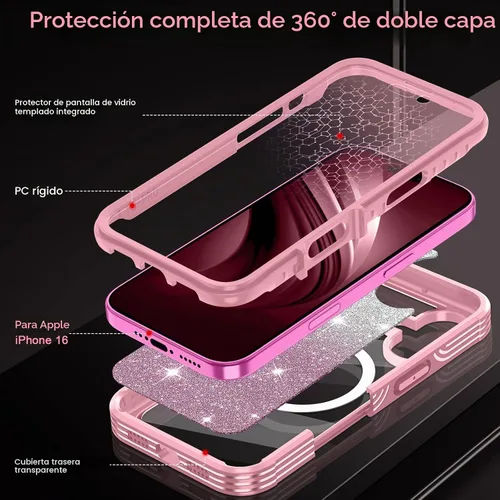 Vista 3 de Hekodonk Funda para iPhone 16, compatible con Magsafe [protector de pantalla de vidrio templado integrado y protección de lente de cámara] cuerpo