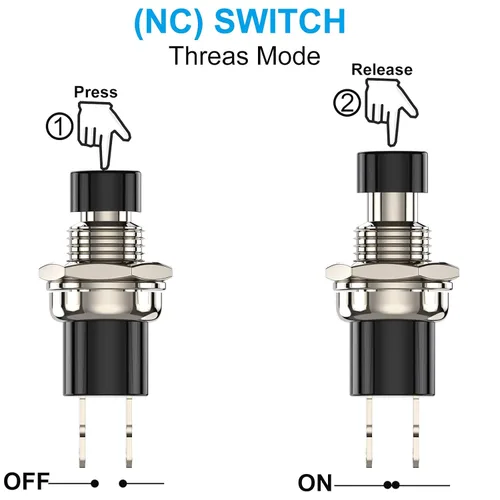 Vista 3 de Interruptor de botón momentáneo, 1A 250V AC SPST Mini interruptores de botón con cable normal cerrado (NC) tapa negra - 10 piezas