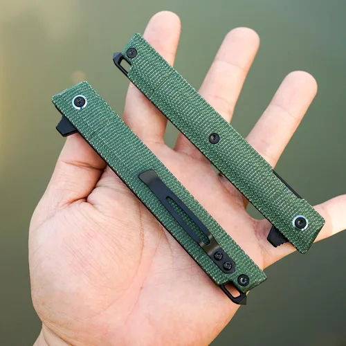 Vista 6 de Cuchillo plegable de bolsillo Flipper, hoja de acero DC53 y mango G10. Con clip de bolsillo y rompevidrios, cuchillo de bolsillo para hombres Verde