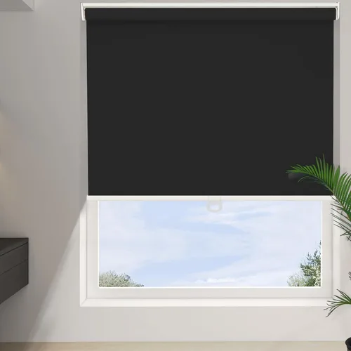 Vista 2 de Changshade - Persianas enrollables 100% opacas para ventanas, sin cordones, con parada libre y valance, persianas enrollables con aislamiento 2-Negro