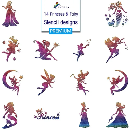 Vista 9 de INGALA Juego de tatuajes artísticos con purpurina de alta calidad, 146 diseños únicos para niños, adolescentes y adultos. Adecuado para henna