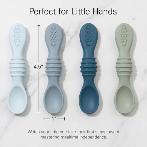 Vista 3 de Sperric Cucharas para bebés de más de 6 meses, autoalimentación, cucharas de dentición sin BPA, color azul