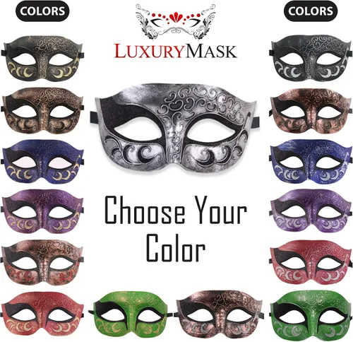 Vista 6 de Máscara de mascarada para hombre, máscara de aspecto antiguo para Halloween, fiesta veneciana, fiesta de máscaras y baile de máscaras