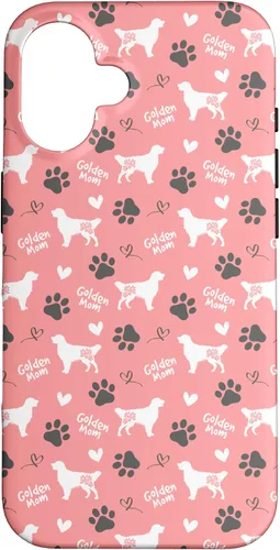 Vista 32 de Golden Retriever - Carcasa para iPhone 17, diseño de mamá y perro, diseño floral, color rosa