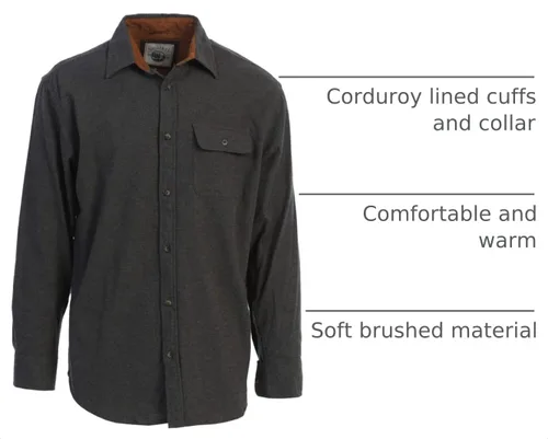 Vista 4 de Gioberti - Camisa a cuadros de franela cepillada de 100% algodón para hombre con contraste de pana Carbón vegetal