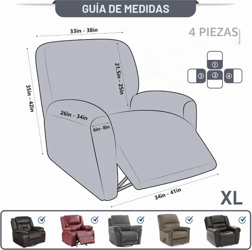 Vista 2 de ANARACHON Fundas para sillas reclinables con aspecto de cuero, funda elástica de 4 piezas, funda suave para silla reclinable, protector de muebles