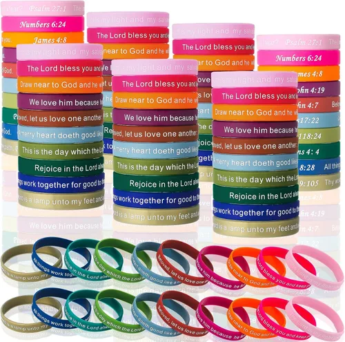 Vista 21 de Estune 120 pulseras con versículo bíblico, pulseras cristianas, color azul