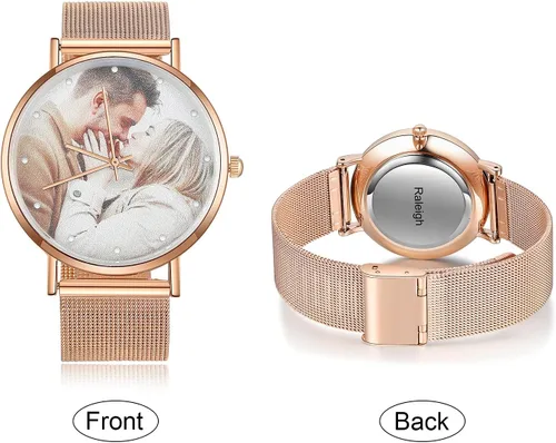 Vista 2 de JewelOra Reloj de fotos personalizado para mujeres y hombres, reloj personalizado con imagen grabada, relojes de pulsera de acero inoxidable