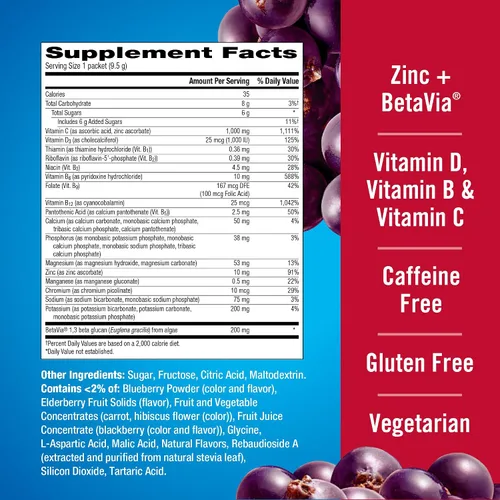 Vista 7 de Emergen-C Immune+ Apoyo Inmunológico de Triple Acción en Polvo, BetaVia (R), 1000 mg de Vitamina C, Vitaminas B, Vitamina D y Antioxidantes, Baya