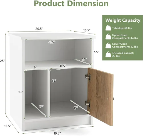 Vista 3 de Tangkula Juego de 2 mesitas de noche, mesa auxiliar de madera para sofá con puerta de bambú y compartimentos abiertos, mesa de noche multifuncional