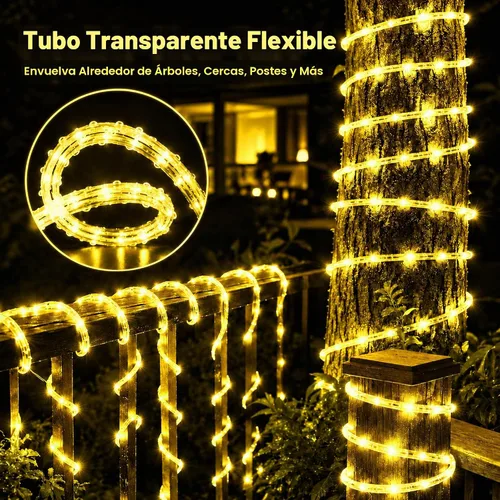 Vista 6 de LairtPOW Cuerda de luz solar impermeable IP65 de 39 pies, 100 luces LED para exteriores, luces solares para exteriores, para fiestas, jardín, patio