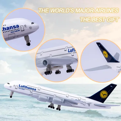 Vista 4 de 1:300 Escala Deutsche Lufthansa A380 Modelo Avión - Plano de aleación de metal para regalo y decoración
