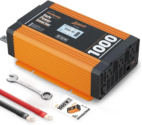Vista 8 de Ampeak - Inversor de potencia de 400 W, 4.8A con doble puerto USB, 2 salidas de AC, inversor de coche, 12V DC a 110V AC, 11 protecciones