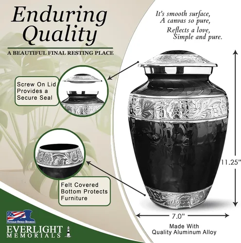 Vista 3 de Forever After - Urna de cremación negra para cenizas humanas, urna decorativa grande para hombres y mujeres adultos, urnas de entierro para cenizas
