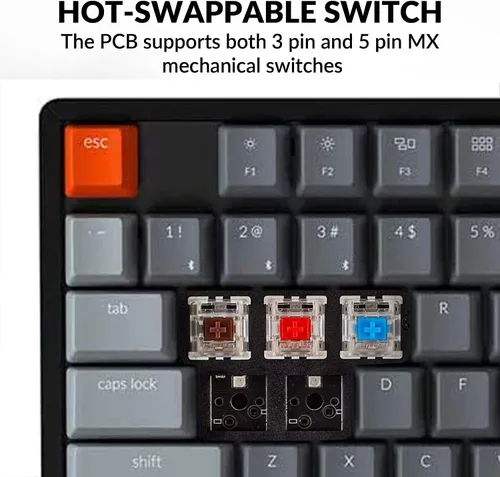 Vista 5 de Keychron K8 Teclado mecánico inalámbrico BluetoothUSB con cable, intercambiable en caliente, 87 teclas, retroiluminación LED RGB, interruptor marrón