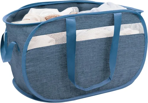 Vista 16 de Cesta plegable para la ropa sucia duradera con 2 compartimentos para clasificar y almacenar, cesta portátil para ropa sucia para dormitorio, cuarto