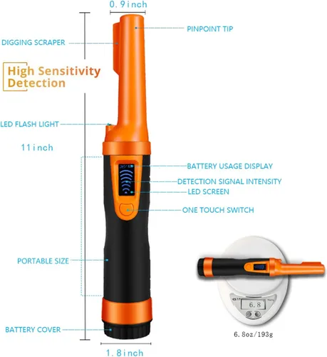 Vista 3 de Detector de Metales con Pantalla LCD Totalmente Impermeable Pinpoint Pinpointer - (Tres Modos) Buscador de Localización de Tesoros de 360°