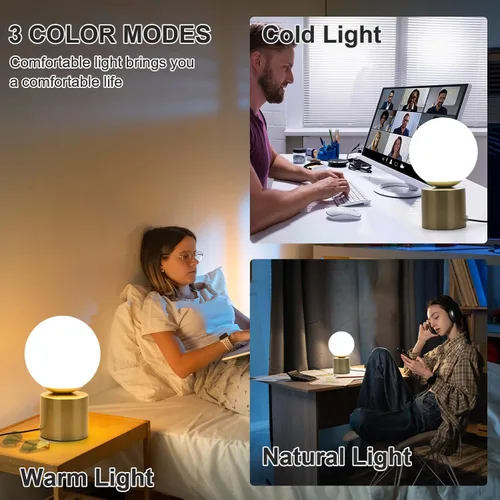 Vista 6 de Lámparas de mesa pequeñas modernas, LED regulables con 3 colores, lámpara de mesa dorada para dormitorio, sala de estar, mesita de noche