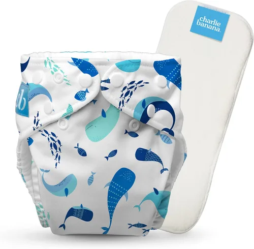 Vista 14 de Charlie Banana Pañales de tela, reutilizables, lavables, ajustables, talla única, para bebés y niños pequeños, con inserto absorbente, aviador