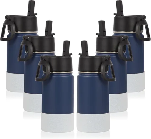 Vista 15 de Volhoply Botella de agua de acero inoxidable aislada de 14 onzas con tapa de pajita y funda de silicona, sin BPA, fácil de usar para niños y niñas