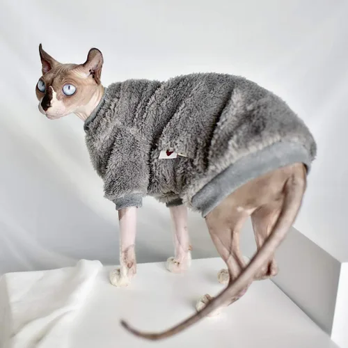 Vista 2 de Suéter cálido para mascotas Sphynx Ropa de gato suave de moda Ropa de gato cómoda engrosada invierno esfinge ropa de gato sin pelo (XS)
