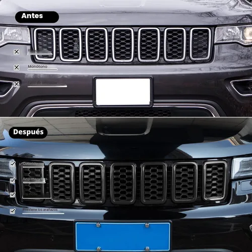 Vista 2 de Insertos de parrilla para Jeep Grand Cherokee 2017 2018 2019 2020 2021 parrilla de panal de abeja accesorios exteriores Kit de superposición