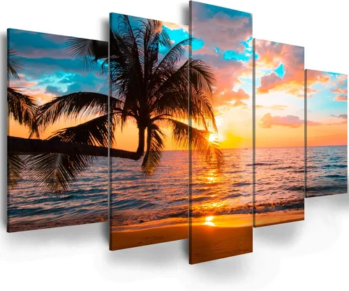 Vista 7 de Ephany Arte moderno de pared de árbol rojo, impresión en lienzo de paisaje, 80 x 40 pulgadas (5 piezas) para decoración de sala de estar