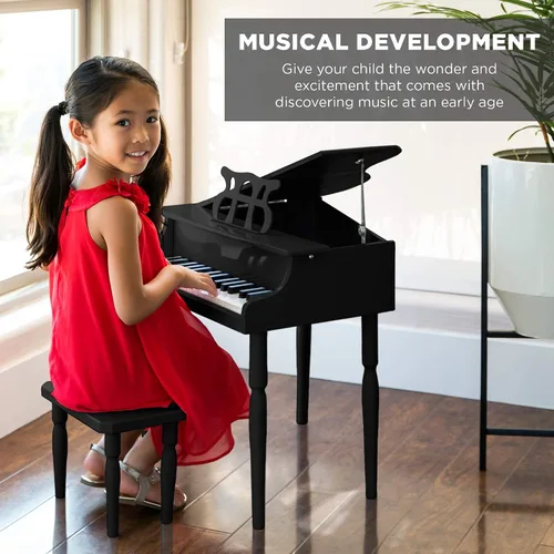 Vista 2 de Grand piano de madera con 30 teclas, juguete para niños color negro con asiento.