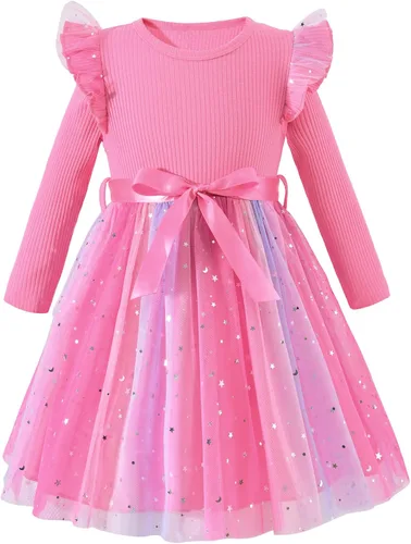 Vista 21 de Vestido de tul de manga larga para niña pequeña de 1 a 5 años Negro