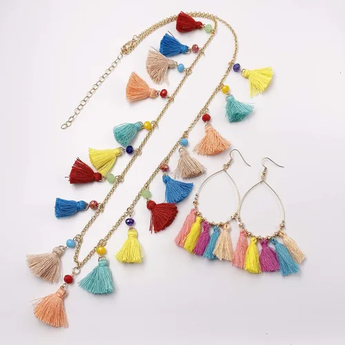 Vista 3 de SELOVO Conjunto de joyas de pendientes de gota con borla bohemia, collar colorido para mujer
