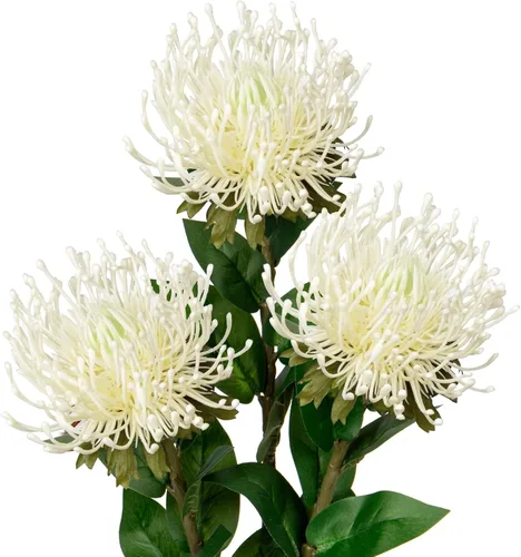 Vista 6 de Hollyone 3 piezas de flores artificiales rojas de crisantemo de otoño, margaritas de araña de seda de 72 cm de largo, flores falsas de leucospermum