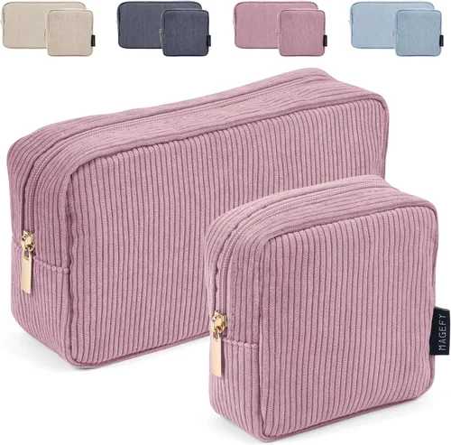 Vista 10 de MAGEFY Pequeña bolsa de maquillaje para bolso, mini bolsa de cosméticos de pana, linda bolsa cosmética para mujeres con bolsillos deslizantes