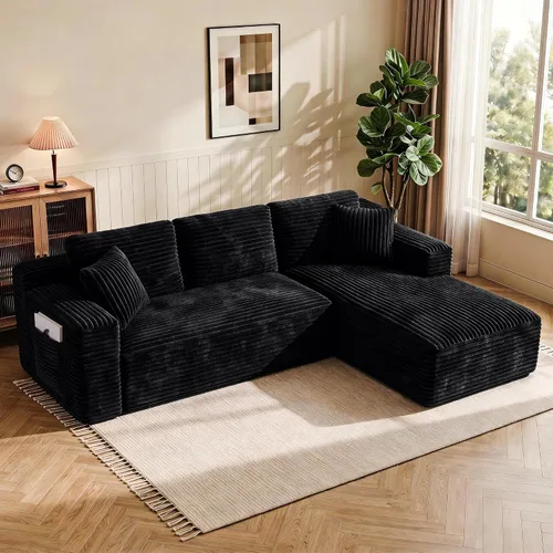 Vista 9 de WINBOY Sofás deshuesados en forma de L de 106 pulgadas para sala de estar, cómodo sofá modular de pana comprimido con bolsillo lateral, Chiase