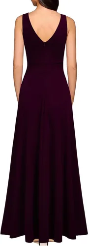Vista 2 de WOOSEA Vestido largo sin mangas con cuello en V profundo para mujer, suelto, acampanado, para cóctel, noche