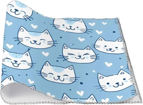 Vista 3 de Cute Light Blue Cat Placemats Set of 6 Resistant Table Mats Washable Place Mats for Dinner Party Table Decoration