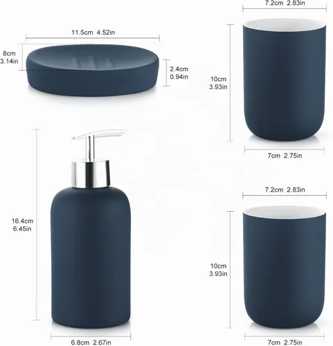 Vista 6 de DUFU - Juego de accesorios de baño azul, 4 piezas, cerámica