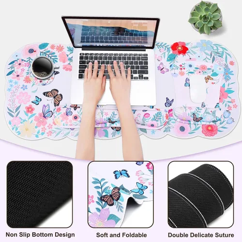 Vista 9 de MEGREZ Reposamuñecas para teclado, reposamuñecas para teclado de computadora, alfombrilla ergonómica para mouse y soporte de muñeca, bonita