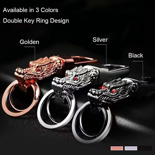 Vista 2 de Dragon Loong - Llavero de metal de aleación de zinc resistente para hombres y mujeres con caja de regalo