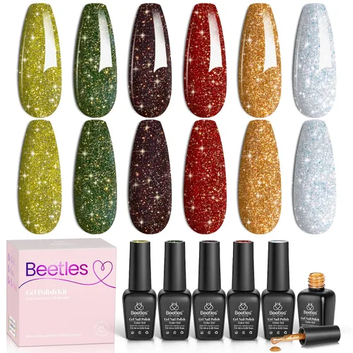 Vista 23 de Beetles - Juego de esmaltes de gel de otoño con gel floreciente, efecto A - Marrón ámbar Atracción ámbar