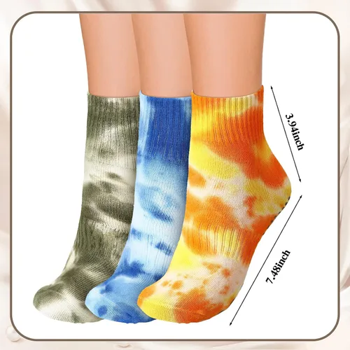 Vista 2 de Handepo 3 pares de calcetines de yoga para pilates con empuñaduras, calcetines de yoga de teñido anudado, calcetines atléticos acolchados