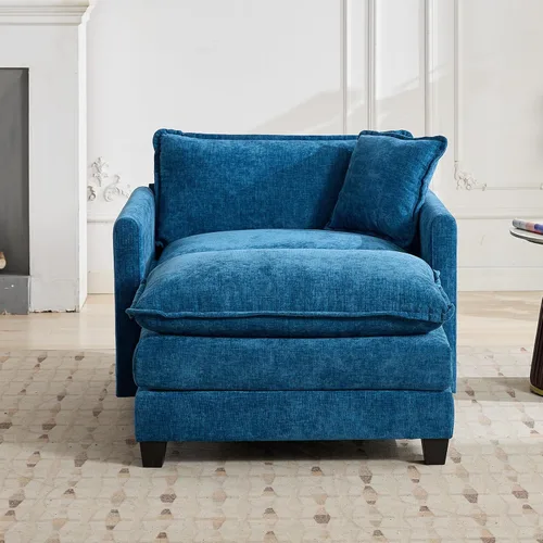 Vista 58 de Sofá seccional modular verde de 111.5", sofás seccionales grandes de 3 plazas para sala de estar, sofá nube oversized de tela chenille con otomana